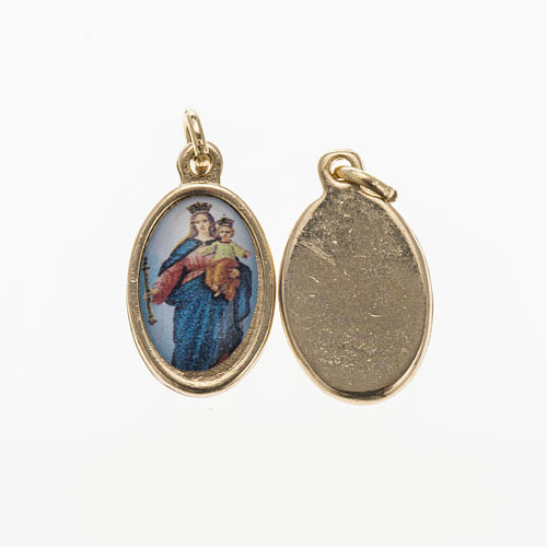 Mary Help of Christians medal in golden metal, resin 1.5x1cm 1
