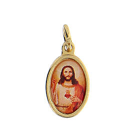 Medalha Sagrado Coração Jesus metal dourado resina 1,5x1 cm