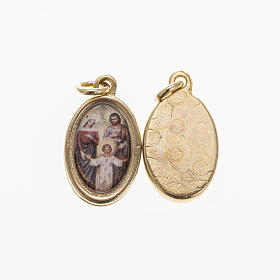 Medalha Sagrada Família metal dourado resina 1,5x1 cm