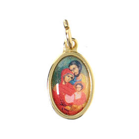 Medaglia Sacra Famiglia icona metallo dorato resina 1,5x1 cm