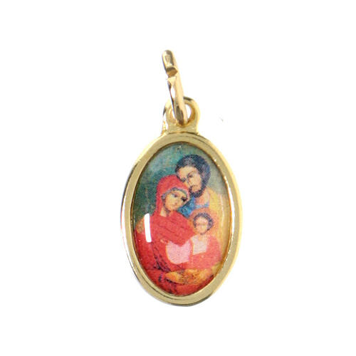 Medal, Holy Family in golden metal and resin 1.5x1cm 1