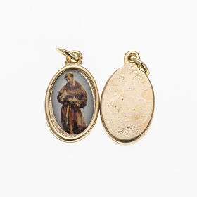 St Francis medal in gilded metal and resin 1,5x1cm