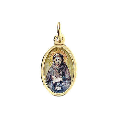 St Francis medal in gilded metal and resin 1,5x1cm 1