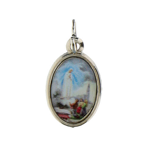 Medaglia Madonna Fatima metallo argentato resina 1,5x1 cm 1