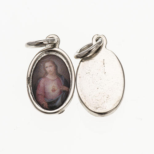 Medal in silver metal and resin Sacred Heart of Jesus 1.5x1cm 1