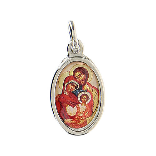 Medaglia Sacra Famiglia icona metallo argentato resina 1,5x1 cm 1