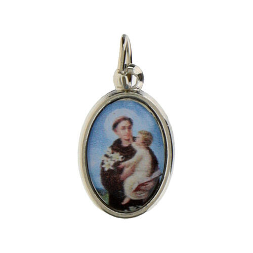 Medaglia Sant'Antonio da Padova metallo argentato resina 1,5x1cm 1