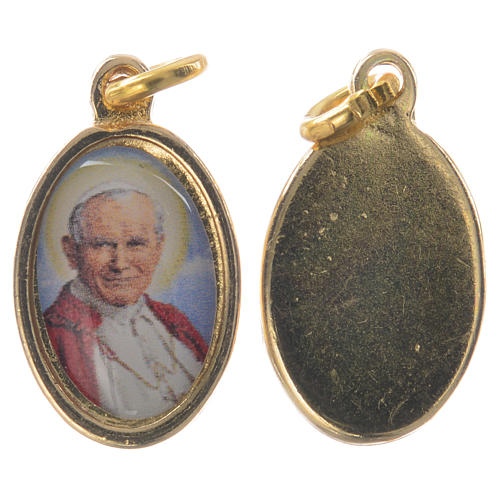 Medalla Juan Pablo II metal dorado resina 1,5x1cm 2