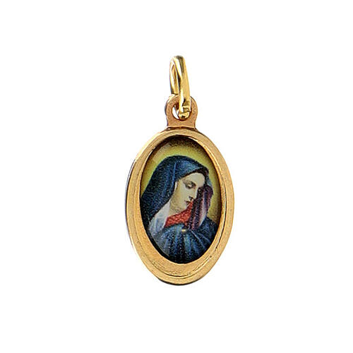 Medalha Nossa Senhora Dores metal dourado e resina 1,5x1 cm 1