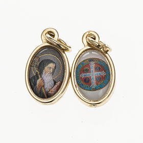 Double medal, Saint Benedict and cross in golden metal and resin