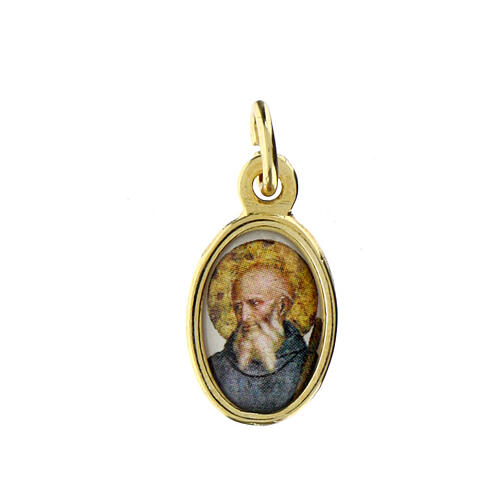 Double medal, Saint Benedict and cross in golden metal and resin 1