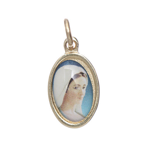 Medalha Nossa Senhora Medjugorje rosto metal dourado e resina 1,5x1 cm 1