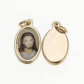 Medalha Jesus rosto metal dourado e resina 1,5x1 cm