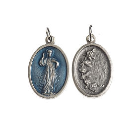Barmherzige Medaille oval galvanisch antikes Silber Email hellblau