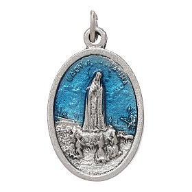 Medalha Fátima oval zamak prata antiga esmalte azul