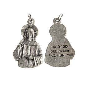 Medaille Jesus  Ertse Kommunion galvanisch antikes Silber 27 mm