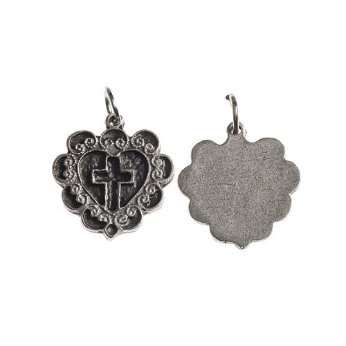 Medaille Kreuz Herz galvanisch antikes Silber 17 mm 1