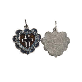 Heart cross medal, 17mm galvanic antique silver with enamel