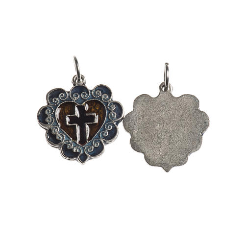 Heart cross medal, 17mm galvanic antique silver with enamel 1