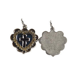 Heart cross medal, 17mm galvanic antique silver and enamel