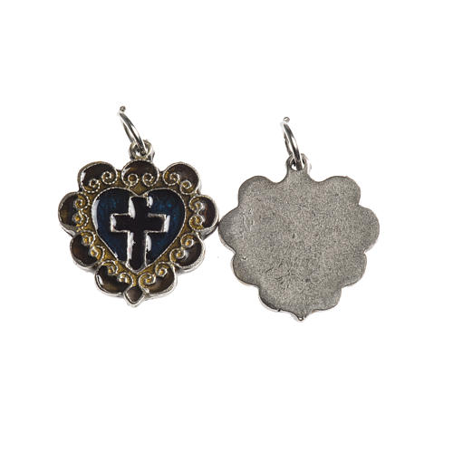 Heart cross medal, 17mm galvanic antique silver and enamel 1