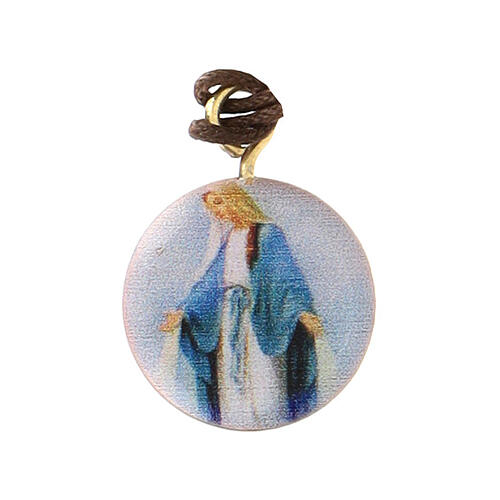 Olive wood pendant, round with Miraculous Madonna 1
