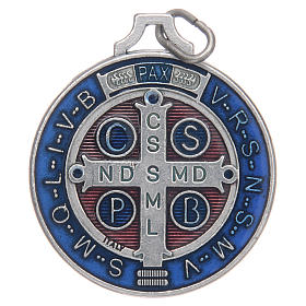 Saint Benedict medal in silver plated zamak and enamel