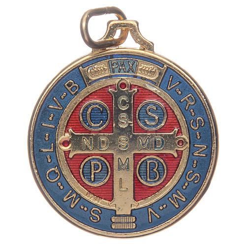Saint Benedict medal in gold plated zamak and enamel 2