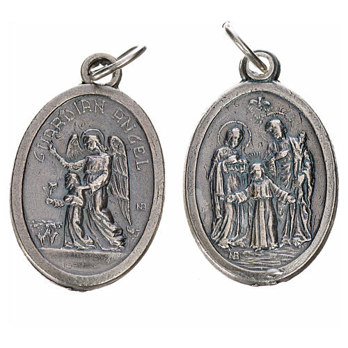 Medalla Ángel de la Guarda y Sagrada Familia metal ovalada 20 mm 1