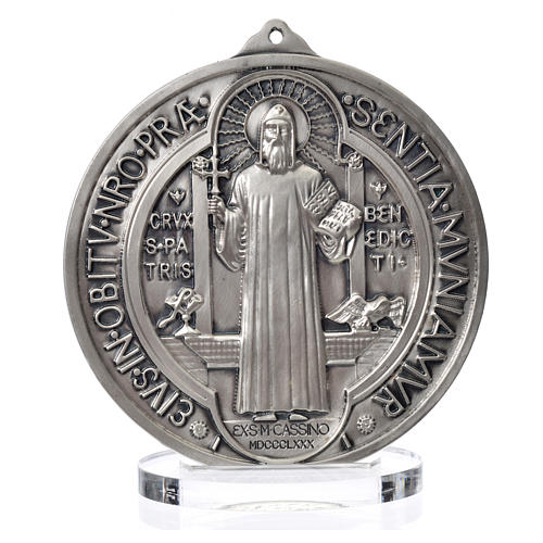 Medaille Heiliger Benedikt Zamak versilbert Durchmesser 15 cm 1