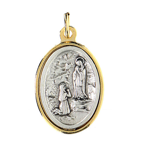 Medaglia  Lourdes metallo dorata argentata 2,5cm 1