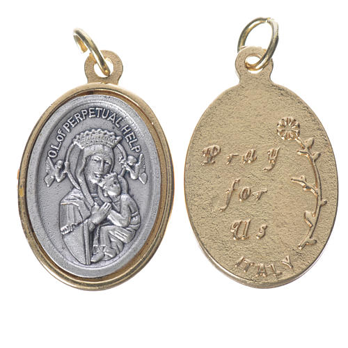 Medalha Perpétuo Socorro metal dourado prateado 2,5 cm 1