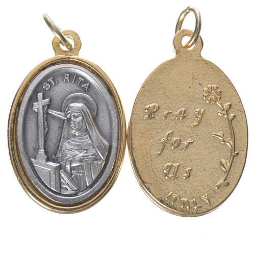 Medaille Heilige Rita Metall vergoldet versilbert 2,5cm groß 1