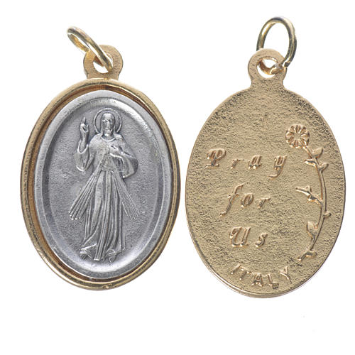 Medalha Cristo Misericordioso metal dourado prateado 2,5 cm 1