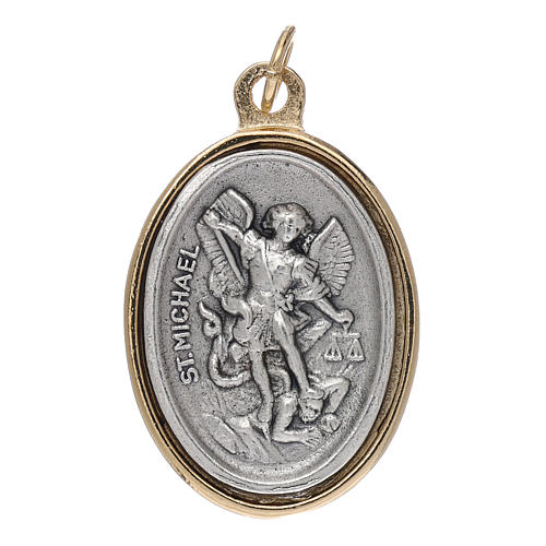 Medaille Heiliger Michael Metall vergoldet versilbert 2,5cm groß 1