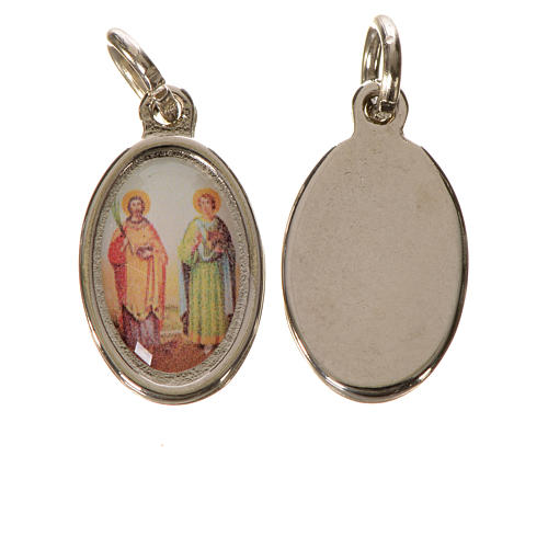 Saints Cosmas and Damian medal in silver metal, 1.5cm 2