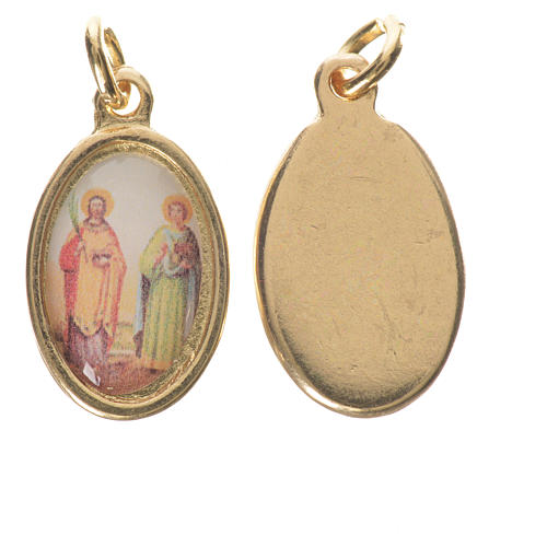Saints Cosmas and Damian medal in golden metal, 1.5cm 1