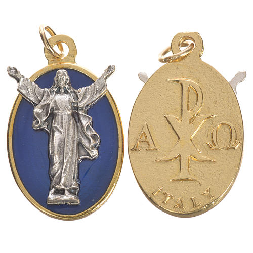 Médaille Christ Ressuscité métal émail bleu 2,2cm 1