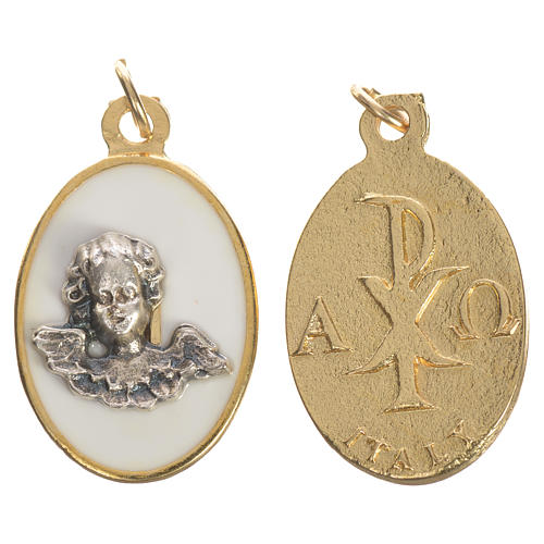 Angel medal in metal and white enamel, 2.2cm 1