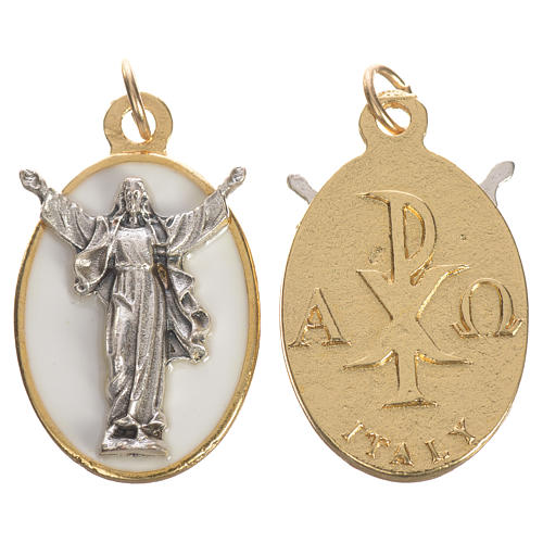 Medalha Cristo Ressuscitado metal esmalte branco 2,2 cm 1