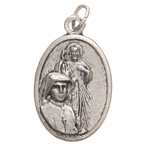 Saint Faustyna medal in galvanised zamak, antique silver 2.1cm 1