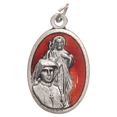 Saint Faustyna medal in galvanised zamak, antique red 2.1cm 1