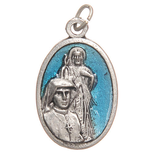 Saint Faustyna medal in galvanised zamak, antique blue 2.1cm 1