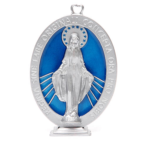 Médaille Vierge Miraculeuse galvanisée argent gris vieilli 12,5 cm 1
