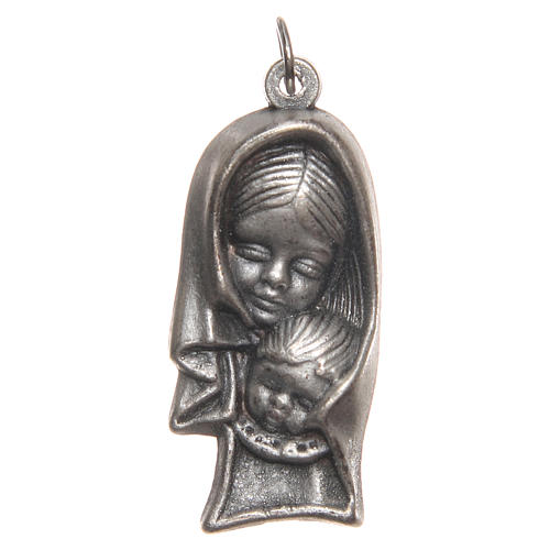 STOCK Medaglia Madonna con Bambino metallo ossidato 40mm 1