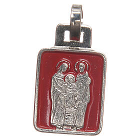 STOCK Medaille mit Heiliger Familie aus vernickeltem Metall mit rotem Email, 20 mm