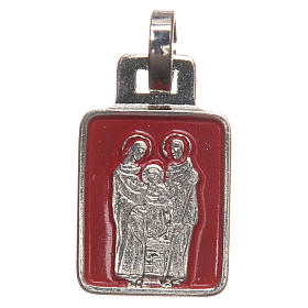 STOCK Medalla Sagrada Familia metal niquelado esmalte rojo 20 mm