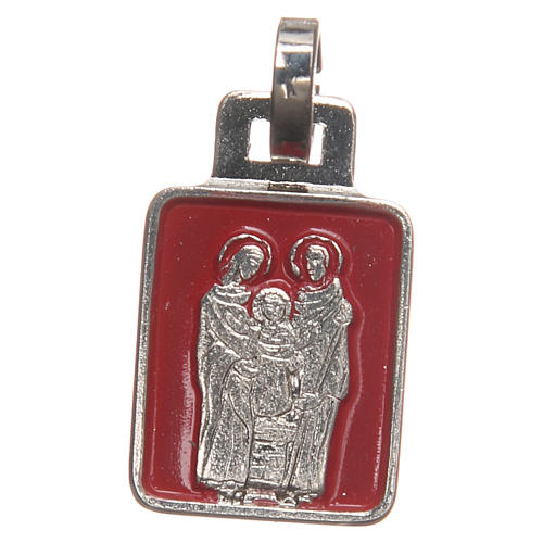 STOCK Médaille Sainte Famille métal nickelé émail rouge 20 mm 1