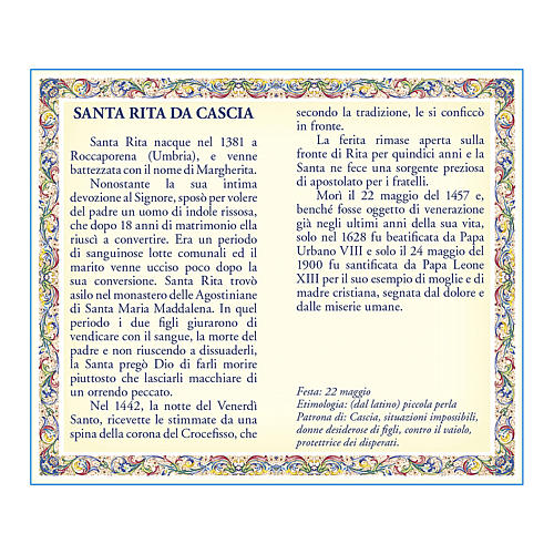 Saint Rita of Cascia medal with chain and card with prayer in ITALIAN 2