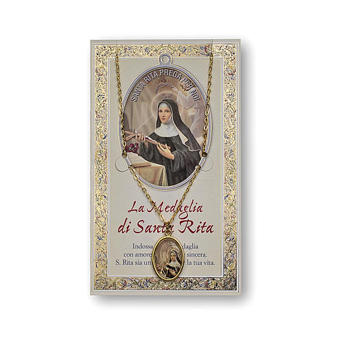 Saint Rita of Cascia medal with chain and card with prayer in ITALIAN 1